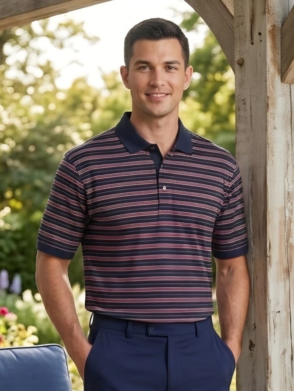 VTG 2003 Tommy Hilfiger Striped Short Sleeve Polo Golf Shirt Navy Large